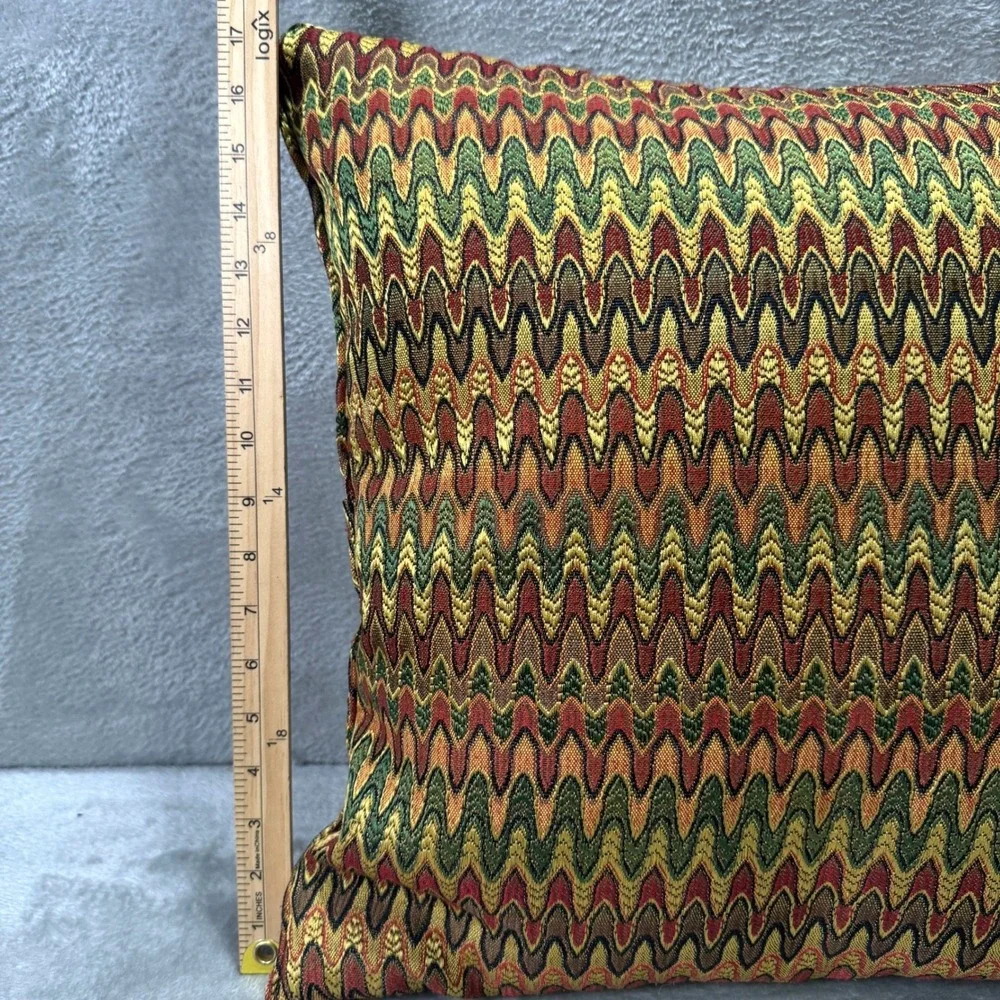 Newport Chevron Tapestry MCM Boho Throw Pillow Burgundy Green Retro Earthtone